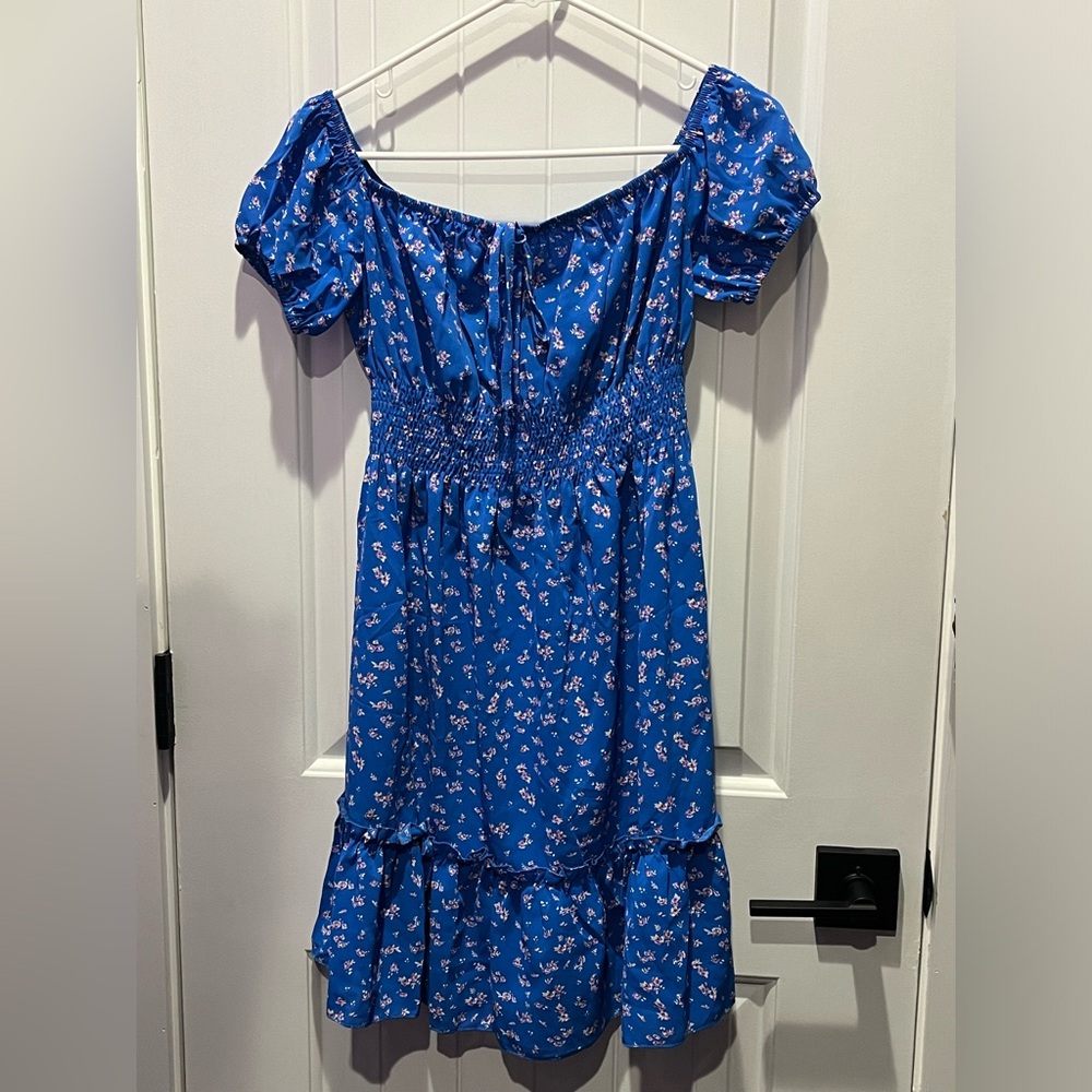 Off the shoulder blue floral dress